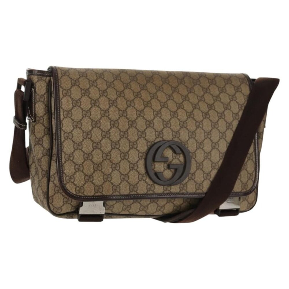 GUCCI GG Supreme Shoulder Bag PVC Leather Beige Brown Auth